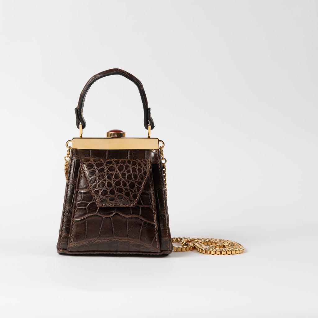 GAMA LIGHT BROWN WITH GOLD CROCO BAG - Xini Concept