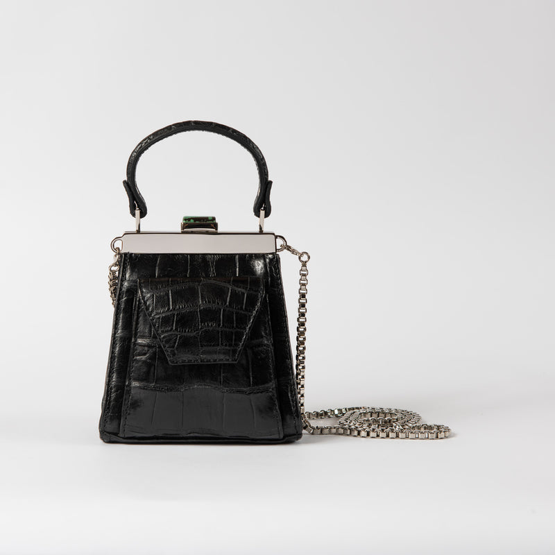 GAMA MATTE BLACK WITH PLATINUM CROCO BAG - Xini Concept