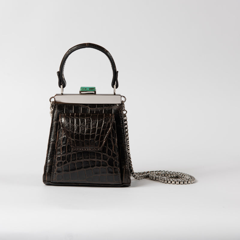 GAMA BROWN WITH PLATINUM CROCO BAG - Xini Concept