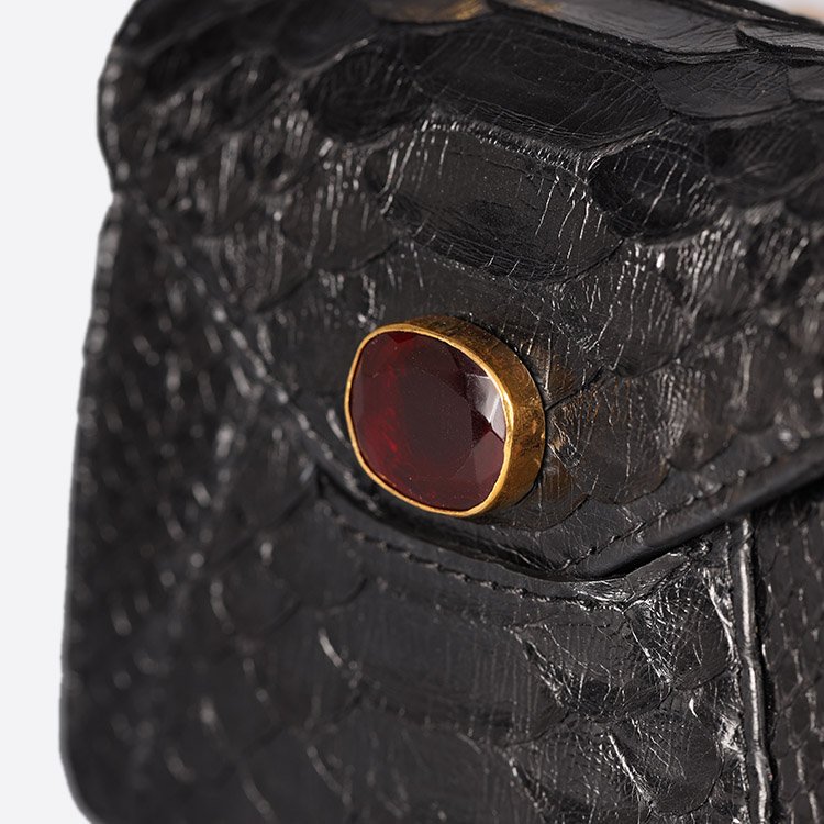 MINI ZAIN BAG IN BLACK PYTHON AND GARNET STONE - Xini Concept