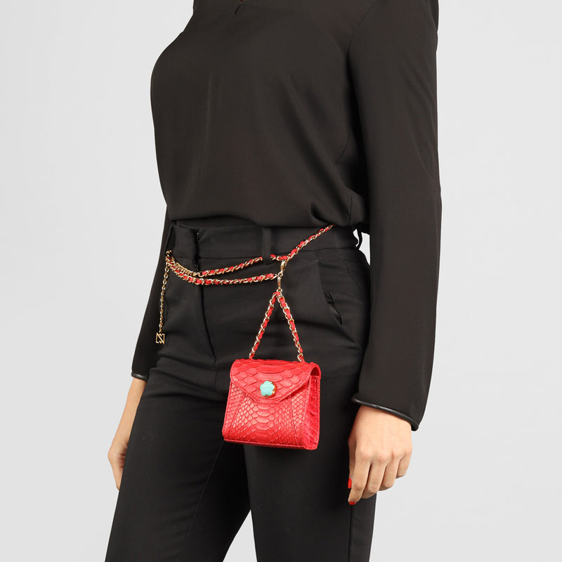 MINI ZAIN BAG IN RED PYTHON AND TURQUOISE STONE - Xini Concept